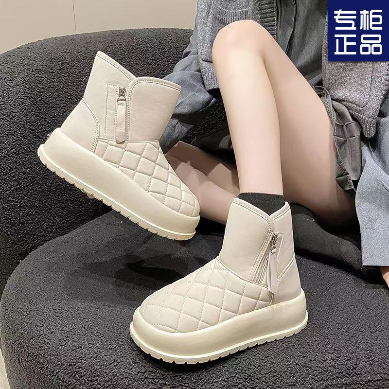 Snow boots women's 2024 winter waterproof and velvet warm high-top Northeast large cotton shoes non-slip white bread women's shoes tide