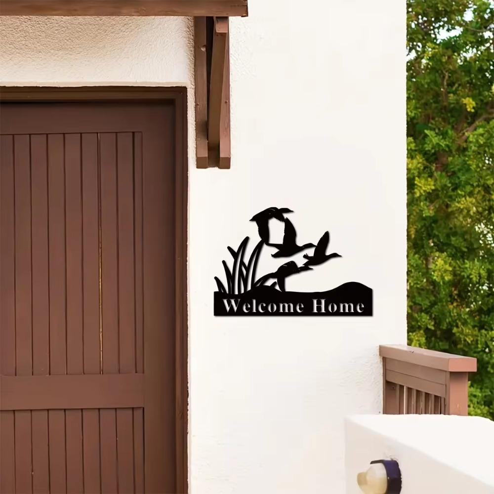 1 st Välkommen Metallskylt - Svart Utomhusdörrhängare, Personlig Efternamnsskylt, Idealisk Gåva för Par, Snygg Verandadekoration