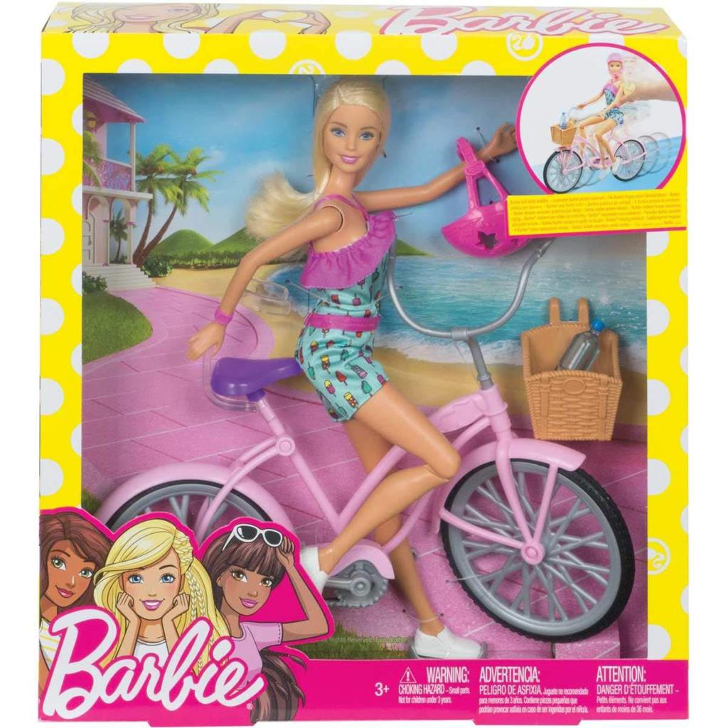 Barbie Pink Bicycle Doll and Accessories FTV96 - Barbie's Outing! [Dress-up & Vehicle] [Doll Included] [Ages 3+]