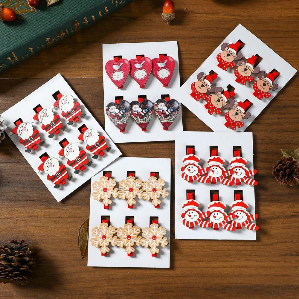 

6PCS/SET Snowman/Elk Santa Claus Wood Clips Cartoon Christmas Photo Clips Photo Wall Decor Style C