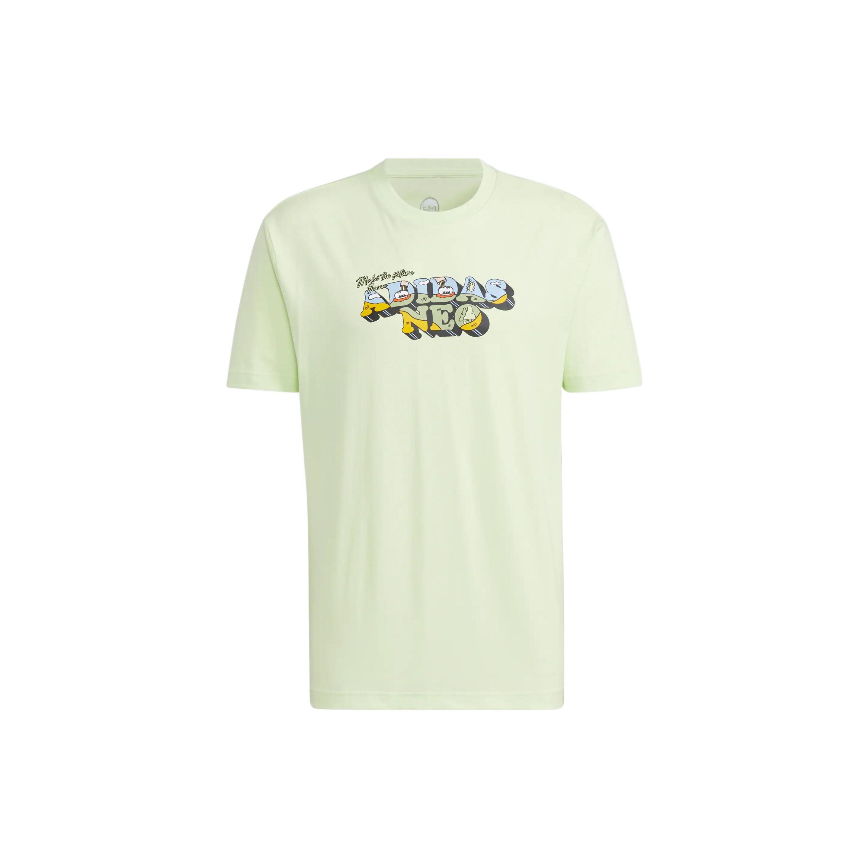 Men s adidas neo Cartoon Logo Printing Sports Short Sleeve Acid Green T-Shirt HC9662 S