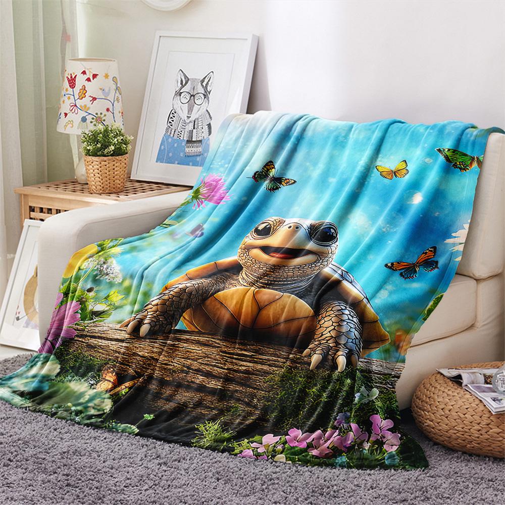 Tortoise Print Flannel Blanket, High quality Comfortable for All Seasons, Home Decor, Warmth and Comfort, Perfect for Christmas Gifts
