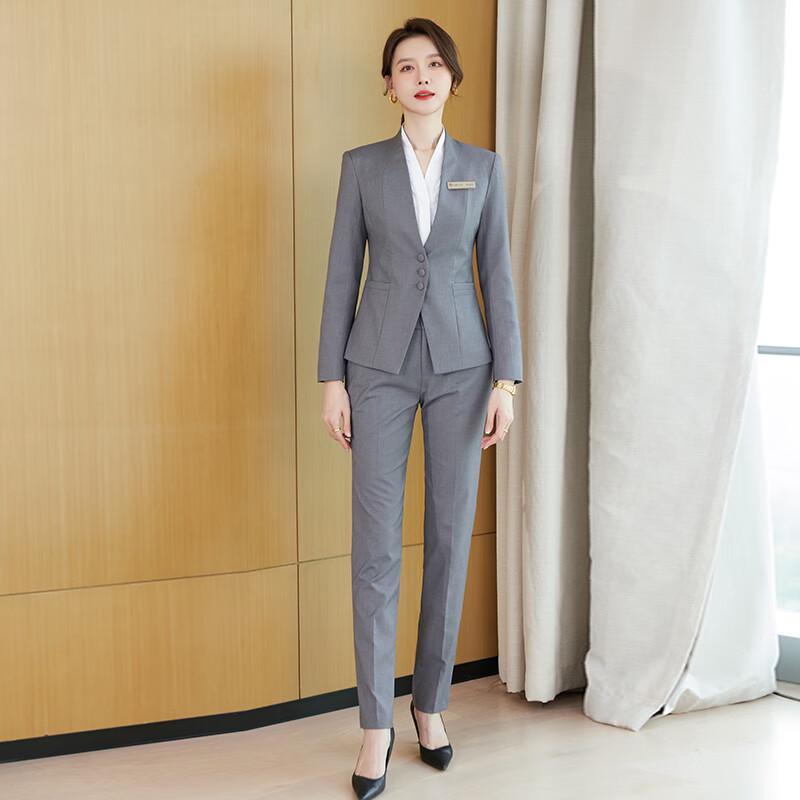 Women s New Chinese Style Grey Three-Piece Suit Set L