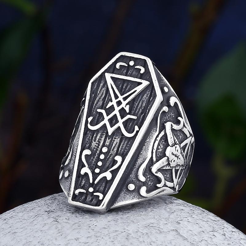 Gotische Lucifer Satan Zegel van Satan Signetringen Punk Roestvrij Staal Hoorn Ringen Mannen en Vrouwen Pagan Sieraden Feestcadeau