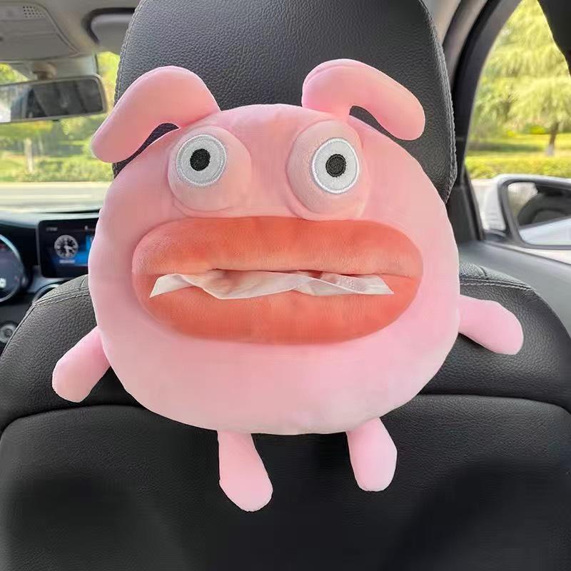 Cartoon Plush Car Tissue Box for Armrest: Cute Hanging Paper Dispenser and Interior Decoration