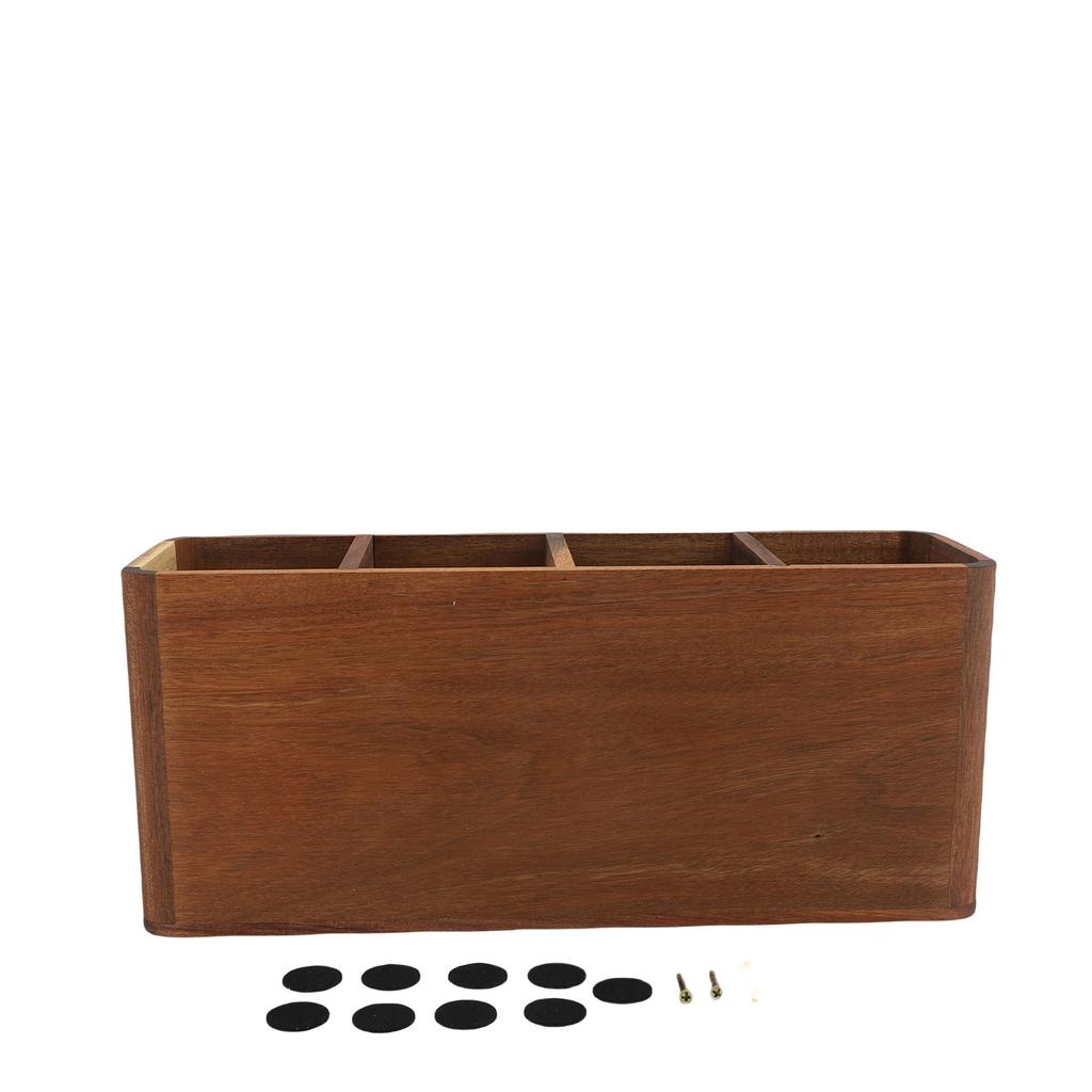 Kitchen Utensils Holder with 4 Compartments Wooden Utensil Organizer for Kitchen Countertop Storage Cooking Silverware