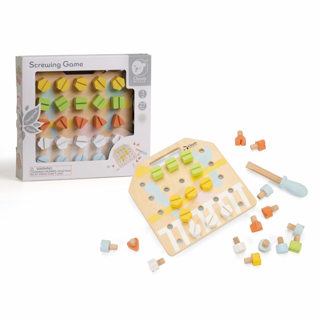 Classic World Screwboard - A Wooden Toy for Boys Aged 3, 4, and 5, Perfect for Pretend Carpentry, Screwdriver, and Other Tools. Ideal for Birthdays, S