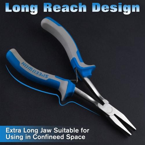 SPEEDWOX Long Reach Flat Pliers, Flat Nose Pliers, Mini, Perfect for Precision Work In Hard-to-Reach Spaces, Long, Slotless, Long Tip, Compact, Lightw