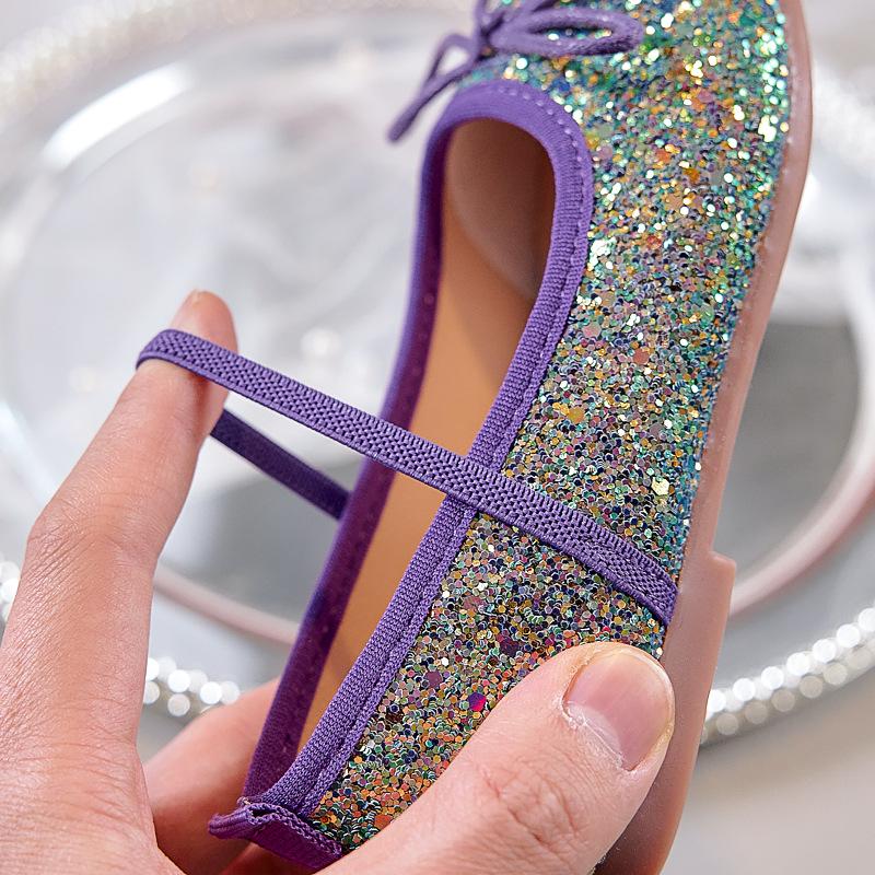 Mocassini Principessa Primavera/Autunno 2025: Scarpe Sequined con Suola Morbida e Elastico per Passerella e Spettacoli di Bambine