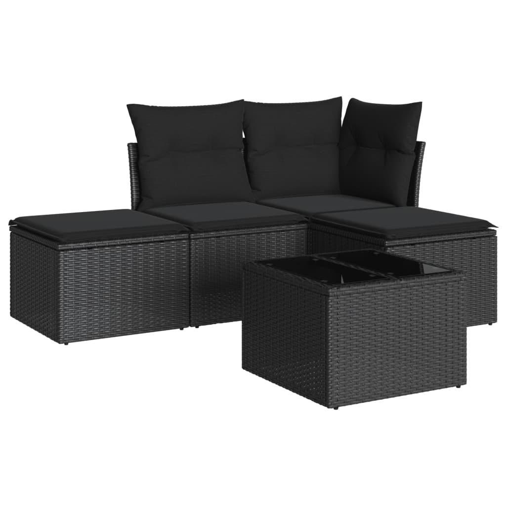 Vidaxl 5-Cz. Garden Lounge Set, Cushions, Black PE Rattan