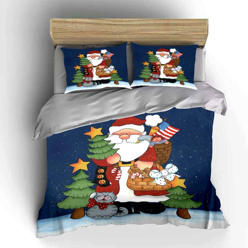 Santa and Cat Christmas Design Bedding Duvet Cover Set Duvet Cover Pillowcases (1*Duvet Cover 2*Pillowcases, Without Duvet Insert)