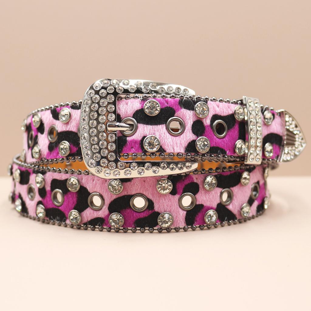 Cross Belt Leopard Print Western Rhinestone Belt Personalized Denim Woman Rivet Jeans Belt