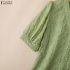 ZANZEA Women Casual V-Neck Lace Crochet Patchwork Loose Short Sleeve Blouse
