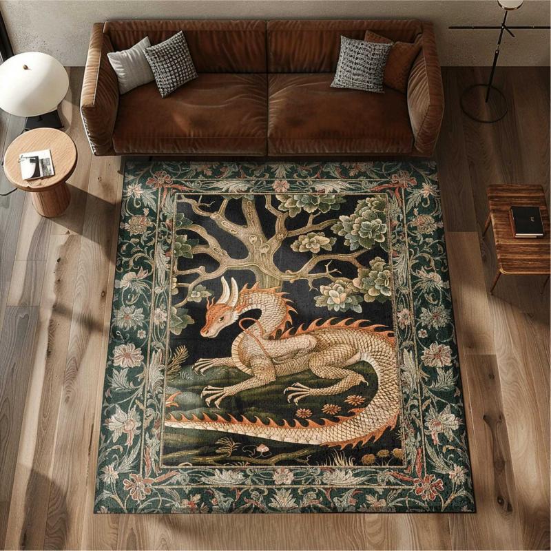 

Retro Dark Color Knight Sword and Dragon Carpet Medieval Carpet Renaissance Theme Rug Living Room Bedroom Sofa Rug Home Decor 40x60cm