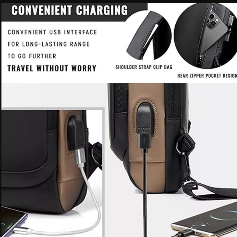 Men's Crossbody Bag Shoulder Sling Bag Anti-theft Lock Chest Bag With USB Port