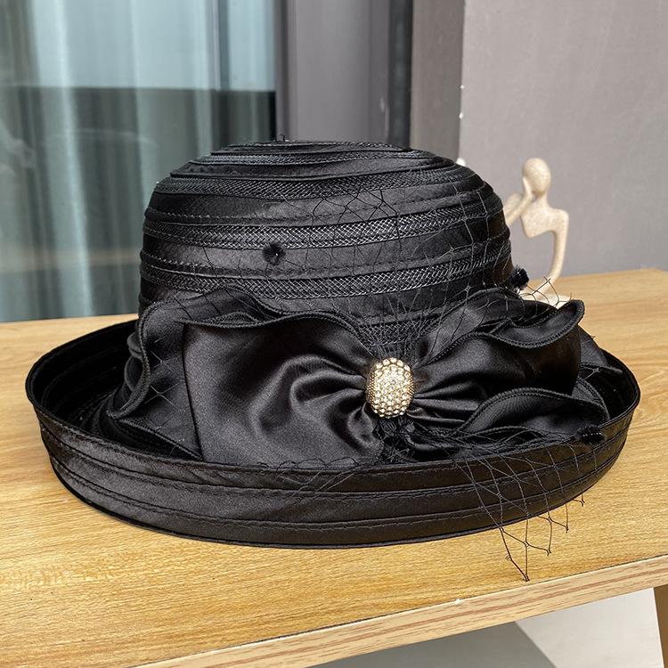 

European And American Fashion Mesh Crimped Top Hat Women S Elegant Bow Sun Hat Summer Beach Vacation Sun Protection Hat One size fits all чорний