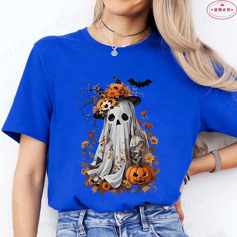 Halloween Boo with Pumpkin Print Womens TShirts Crew Neck TShirt Short Sleeve Casual Top for Spooky Season Womens Clothing