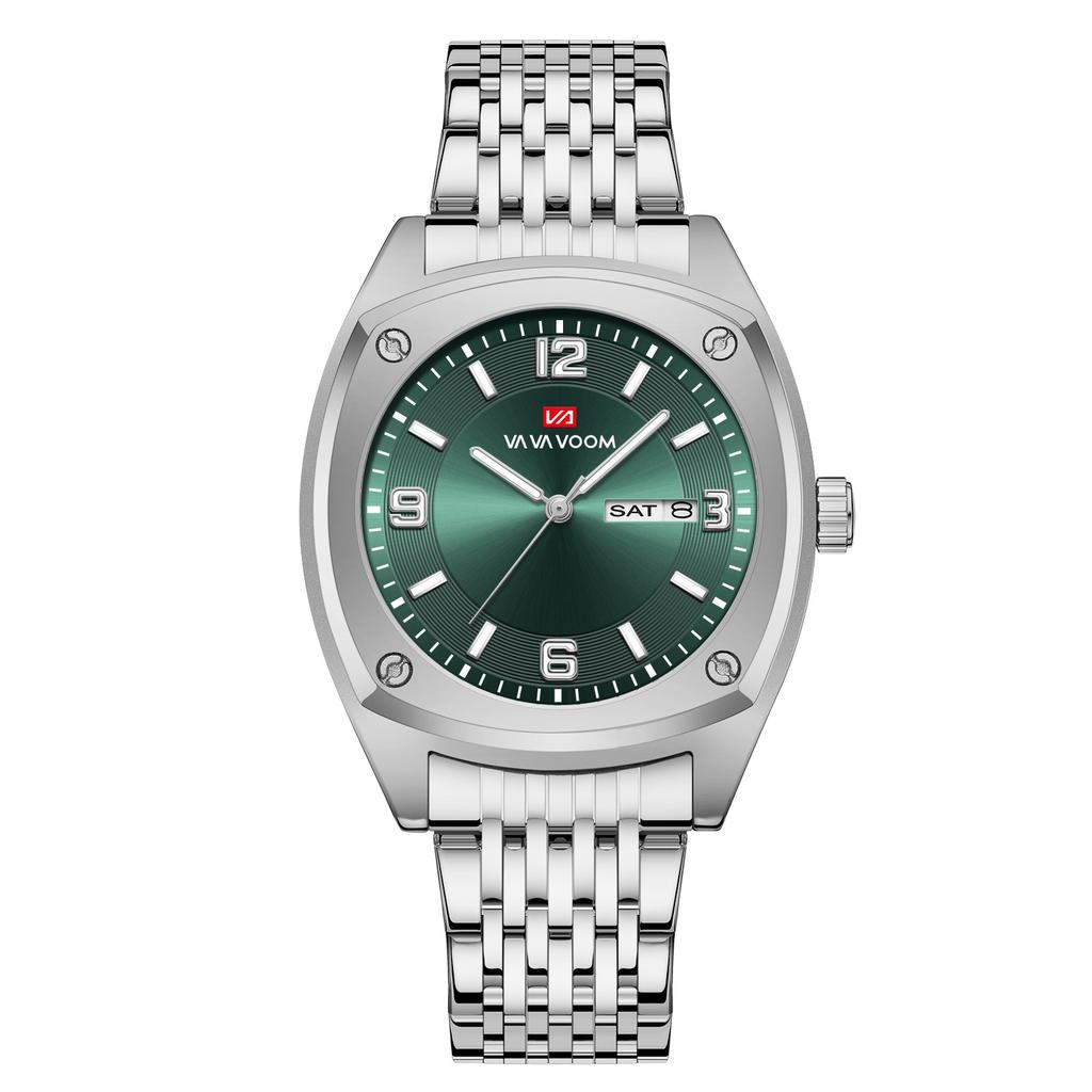 VA VA VOOM Dual Calendar Business Men's Watch Waterproof Luminous Quartz Steel Belt Watch