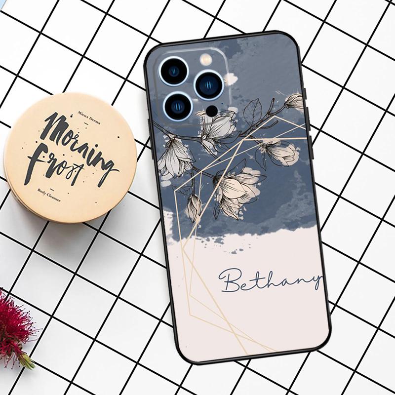 PERSONALISED Initials Name Floral Case For iPhone 16 15 14 11 12 13 Pro Max Mini X XR XS Max 7 8 16 15 Plus Cover Funda