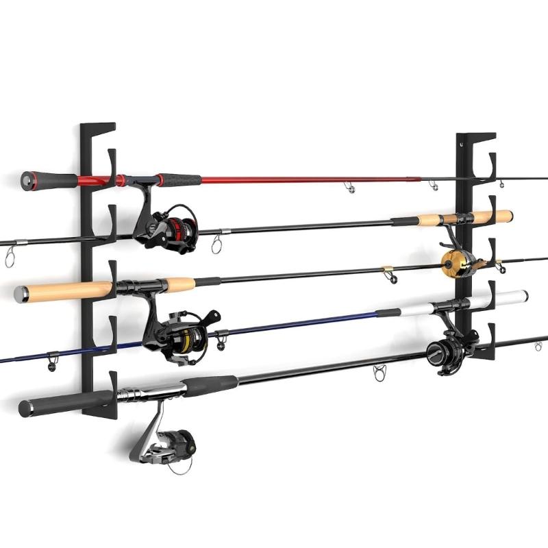 Horizontal 5-Rod Fishing Rod Holder Wall Ceiling Storage Rack Wall Mounted Fishing Poles Rack Easy Installation
