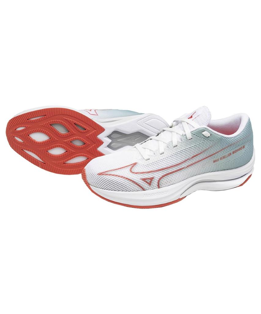 Mizuno Wave Rebellion Sonic 2 Running Size for and Thick Sole Shoes, Women's, White/Red/Gray, 24.5 cm, 2E, Jogging, Marathons, Training, Sports,