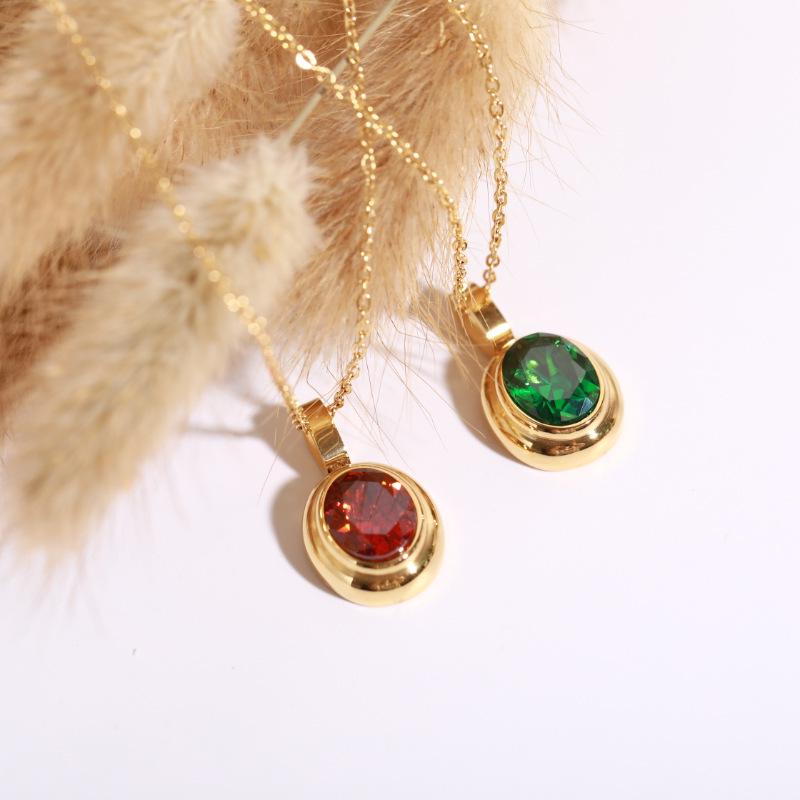 European and American Style 18K Titanium Steel Multi-Color Gemstone Necklace for Women
