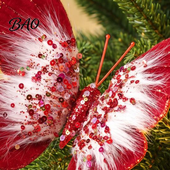 Festival Hanging Butterfly Ornaments Velvet Christmas Ornaments, Artificial Glitter Sequins Xmas Tree Matching Style Decorations Decoration