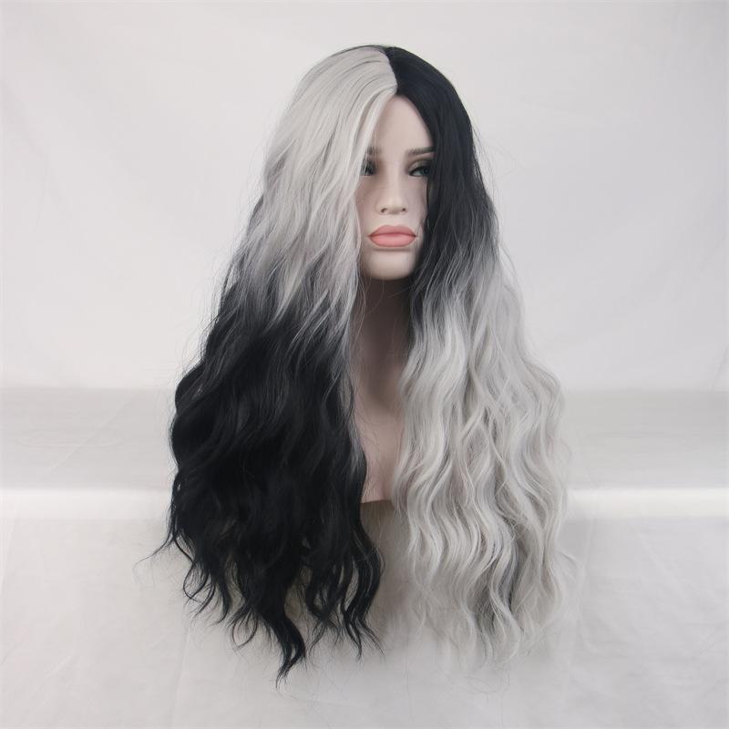2 barvy Halloweenská cosplay paruka Dlouhá vlnitá kudrnatá paruka