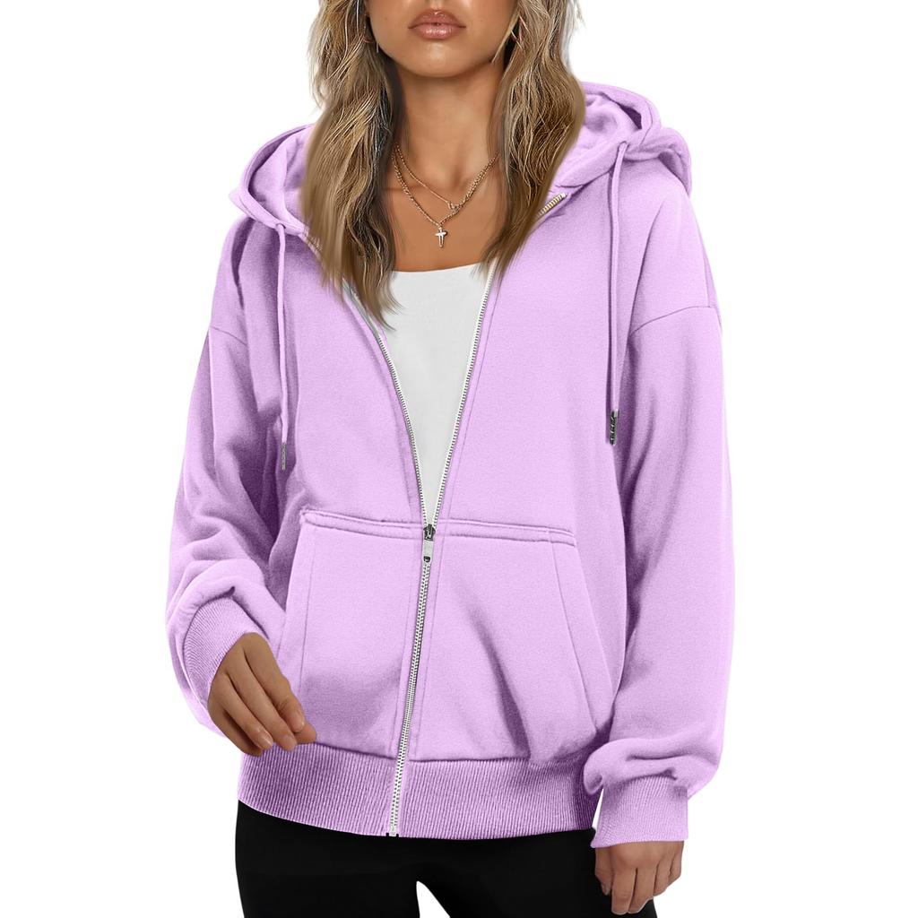 Women's Fashionable Loose Fleece Hooded Casual Cardigan With Zipper Sweatshirt
