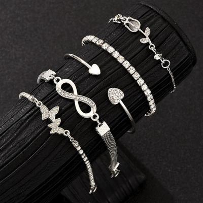 Yousheng 5Pcs/Set Women Stackable Rhinestone Bracelets Alloy Tulip Butterfly Bracelets Layered Cuff Chain Bracelets Jewelry for Party Dating