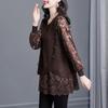 Tops for Women Long Sleeve Shirts Oversize Faux Two-Piece Casual Lace Shirt Loose Blouse Pullover Tops