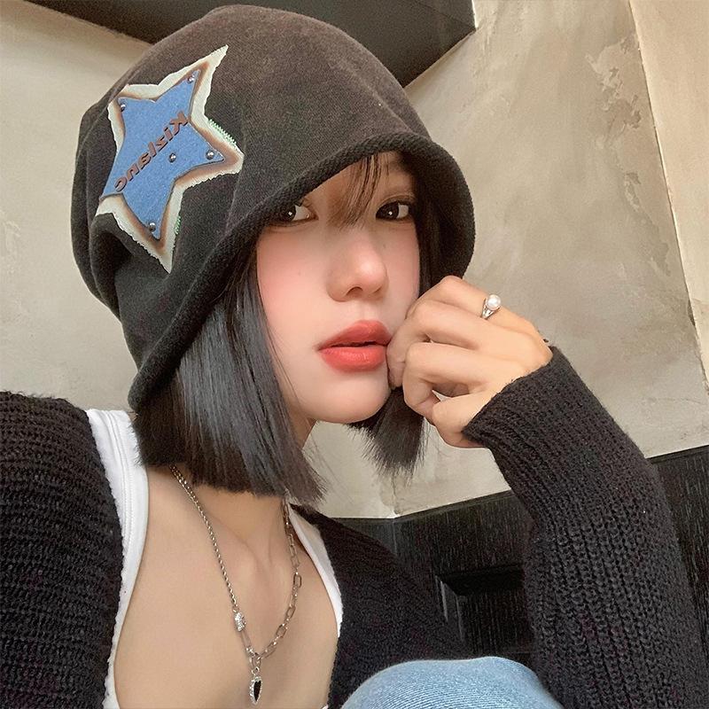Korean Version of The New Old Star Printed Cold Hat for Women Summer Casual Thin Baotou Hat Showing Face Small Pile Hat Trendy
