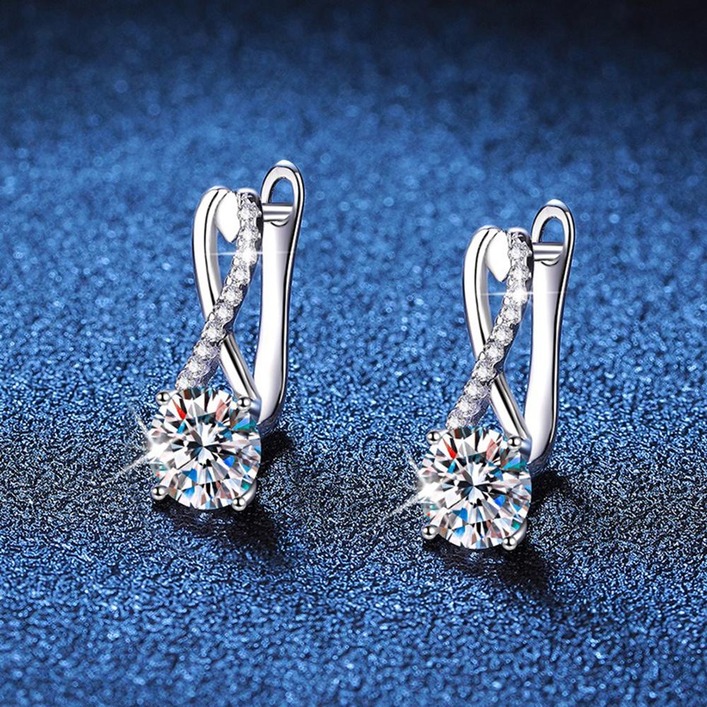 Fashion 1-2 Carat Real Moissanite 925 Silver Four Claw Drop Earrings for Women Wedding Birthday Jewelry