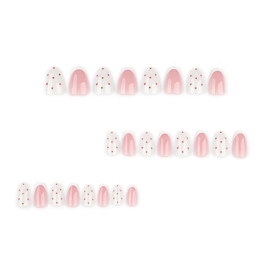 Žhavý prodej mandlový nehet tečkovaný nail art, jednoduchý bílý francouzský nositelný dílek nehtu umělý nehet