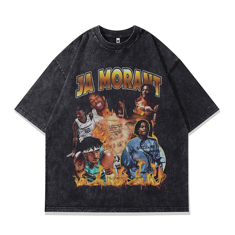 Hip Hop Trend Portrait Printing T-Shirt American Retro Trendy Brand Washed Old Casual Short-Sleeved T-Shirt Men