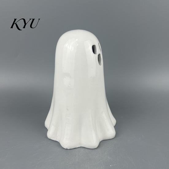 Ceramic Table Lamp Hollow Ghost Night Light, Cute Halloween LED Glow Desktop Atmosphere Light Lamp, White Ceramics Figurine for Holiday Party