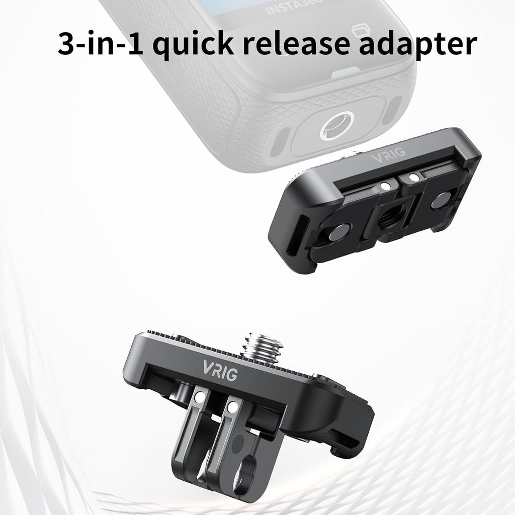 VRIG Quick Release Mount for Insta 360 X4 (New Version),Snap-On Magnetic 2 Prong Mount and 1/4" Screw Compatible with Tripod Fixed Action Camera