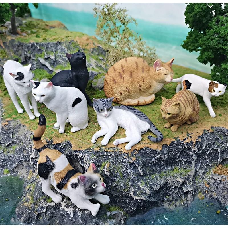 Adorable Static Cat Model Figurine Collection Realistic Orange And Black Cats