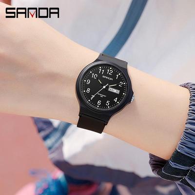 Sanda 6060 Wasserdichte Quarz-Armbanduhr mit Doppelkalender für den lässigen Outdoor-Gebrauch - Studenten-Armbanduhr für Herren und Damen