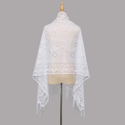 Elegantní dámský květinový krajkový šátek Šála Třásně Párty Svatba Závoj Výšivka Třpytivé šály a přehozy Třpytivý Ochrana proti slunci Šála