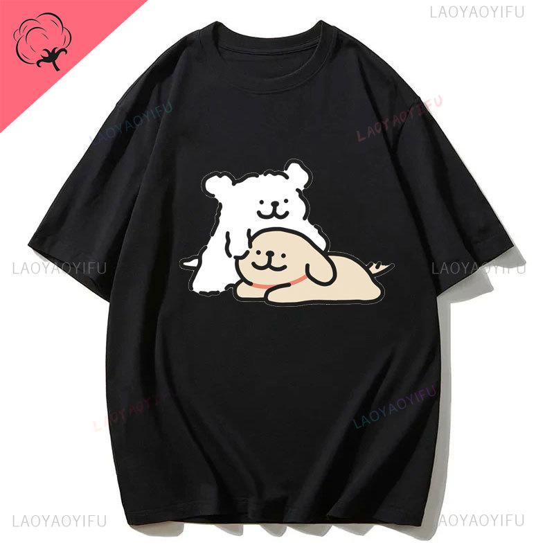 Maltese Dog Couple Cute Simple Pen Line Dog Aesthetic Clothing Unisex Style Graphic T Shirts Cartoon New in Tops Tees Tshirt