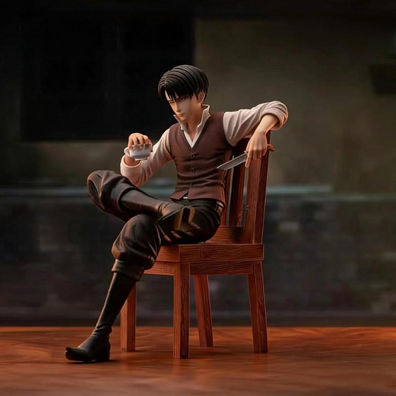 In Stock 19cm Attack On Titan Anime Figures Levi Ackerman Model Sitting Posture Model Toys Statue Gk Figurine Decoration Gifts