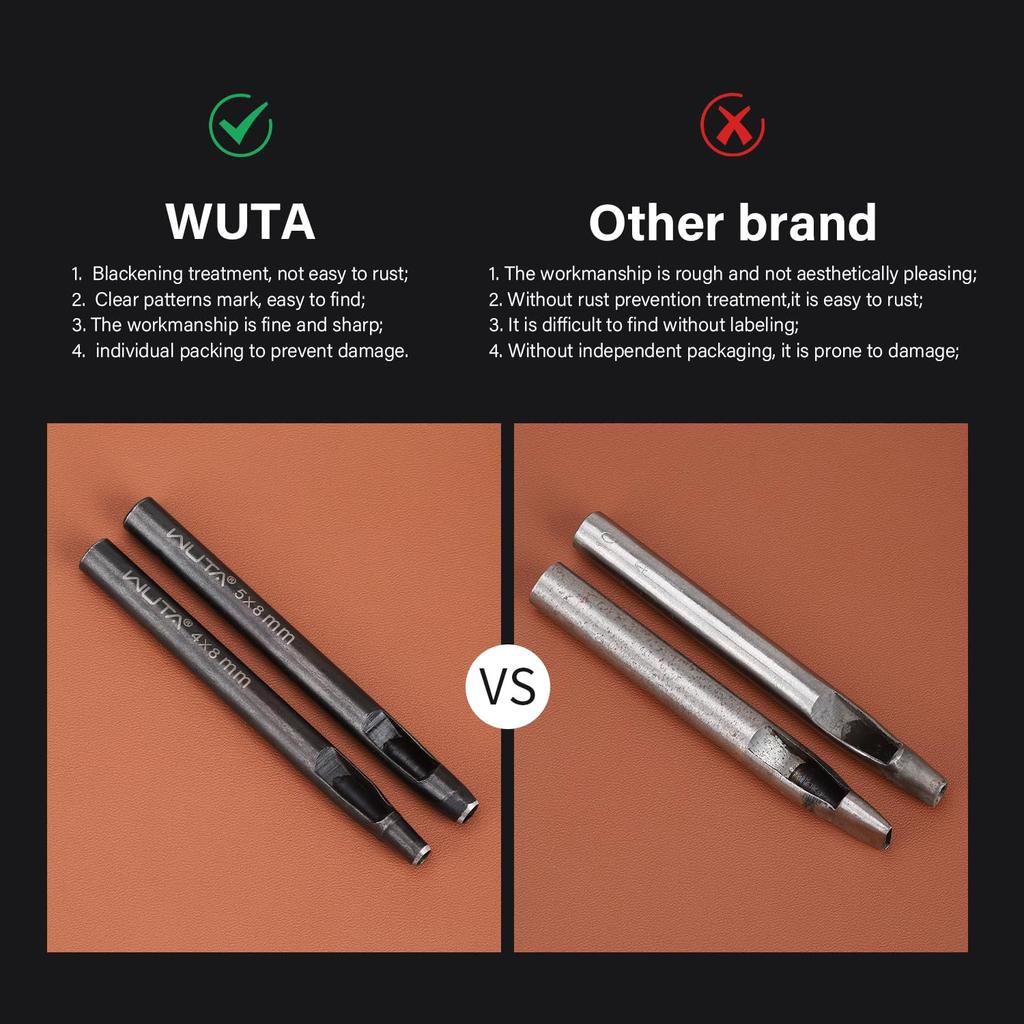 WUTA 8 Size Oval Leather Hole Punch,Carbon Steel Belt Hole Puncher, Leather Hand Punching Tool for Leathercraft Working