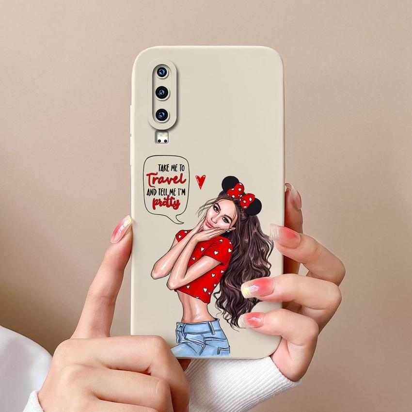 Compatible For Huawei P60 Y5 Y6 Y7 Y9 Y9A P30 P40 Trendy Girl Phone Case Lens Protection Soft Liquid Silicone Anti Drop Shell For Huawei Bumper Cover