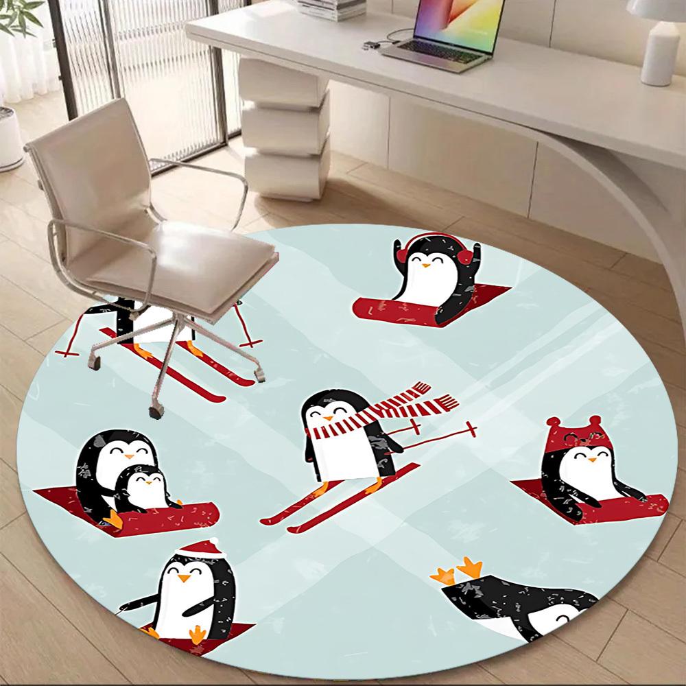 1PC Penguin Winter Office Round Area Rug, Mat Suitable For Office, Under Office Chairs Bedroom Living Room Home Decor, Room Deco