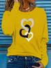 100% pure Polyester women's spring and autumn loose comfortable casual heart-shaped graphic printed long sleeved round neck T-shirt