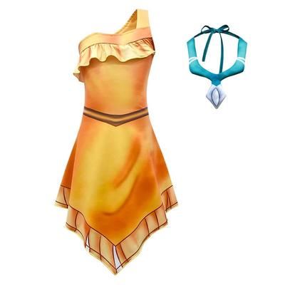 Batolecí Pocahontas Cosplay Šaty Indiánská Princezna Obsahuje Velikost Věk Dívčí Kostým, Set, Dětský Kostým, Halloween, Náhrdelník, 130, 8-9