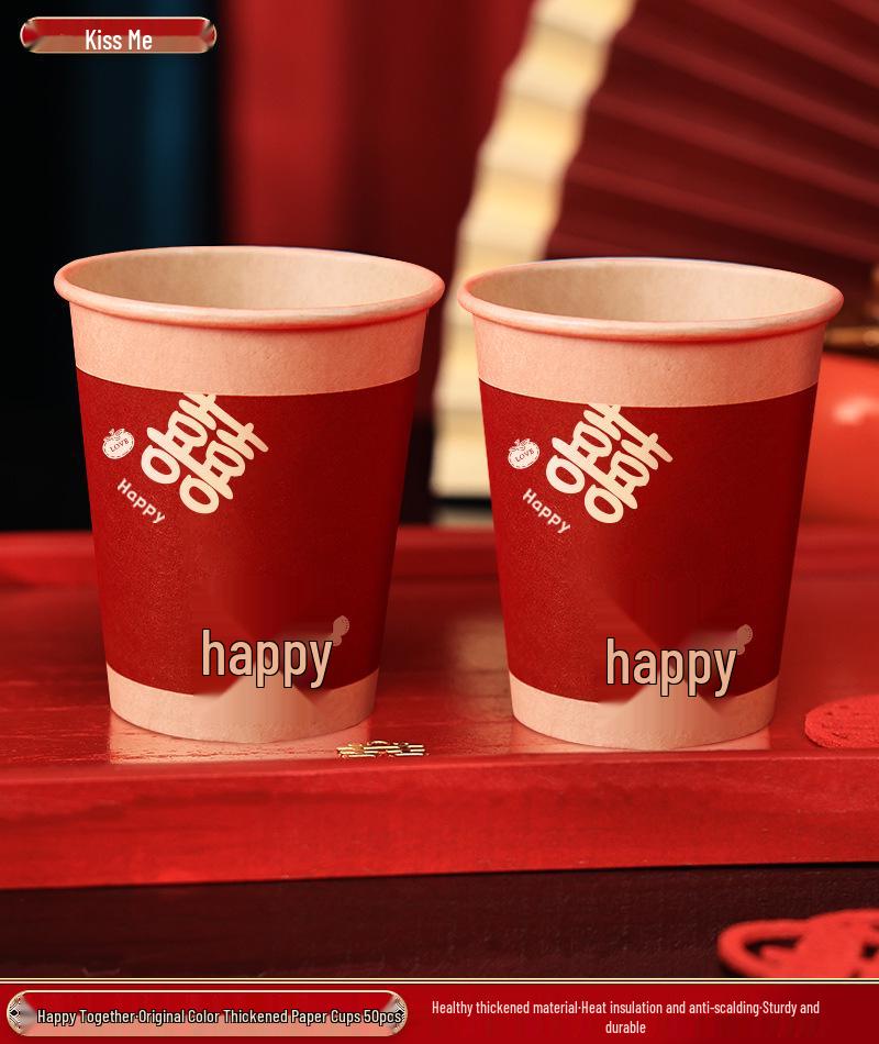 Double Happiness Wedding Celebration Paper Cups - Thick Disposable Set for Weddings and Events