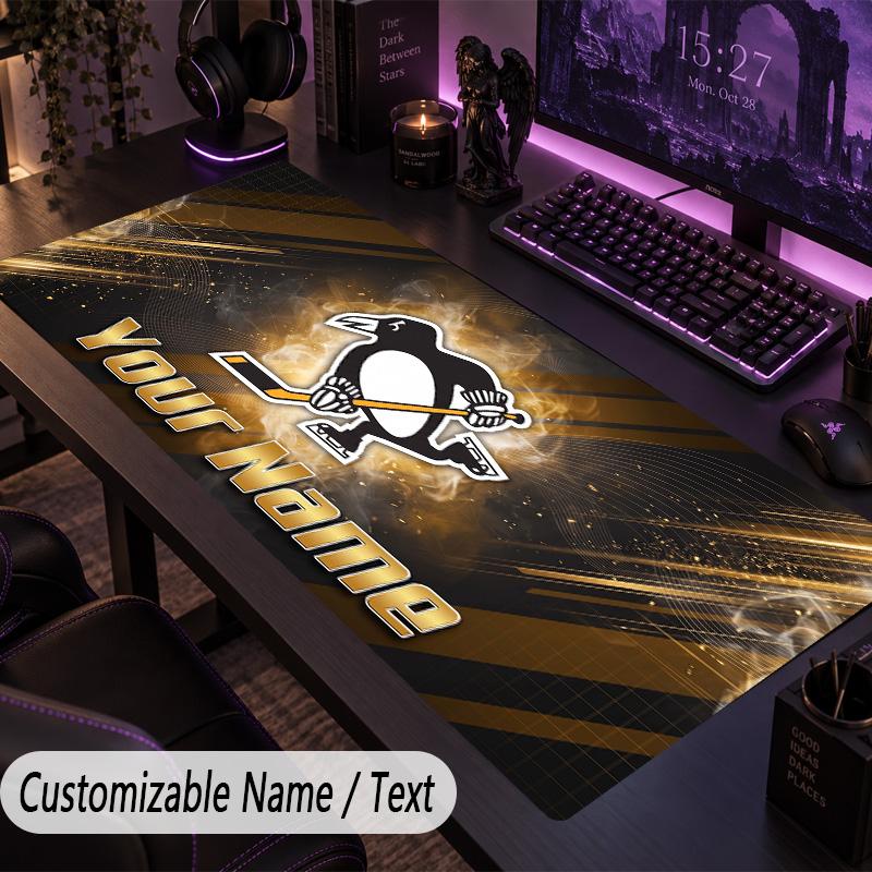 Large Mouse PadPittsburgh Penguins Custom Name Text Personalized Desk Mat Non Slip Gaming Pad