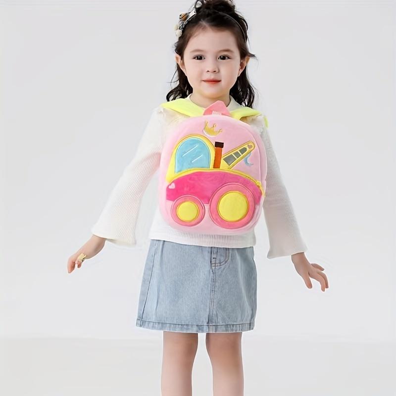 Cartoon Plush Kid Backpack Engineering Vehicles Kindergarten Schoolbag Baby Toddler Backpack 3D Excavator Tractor Backpack